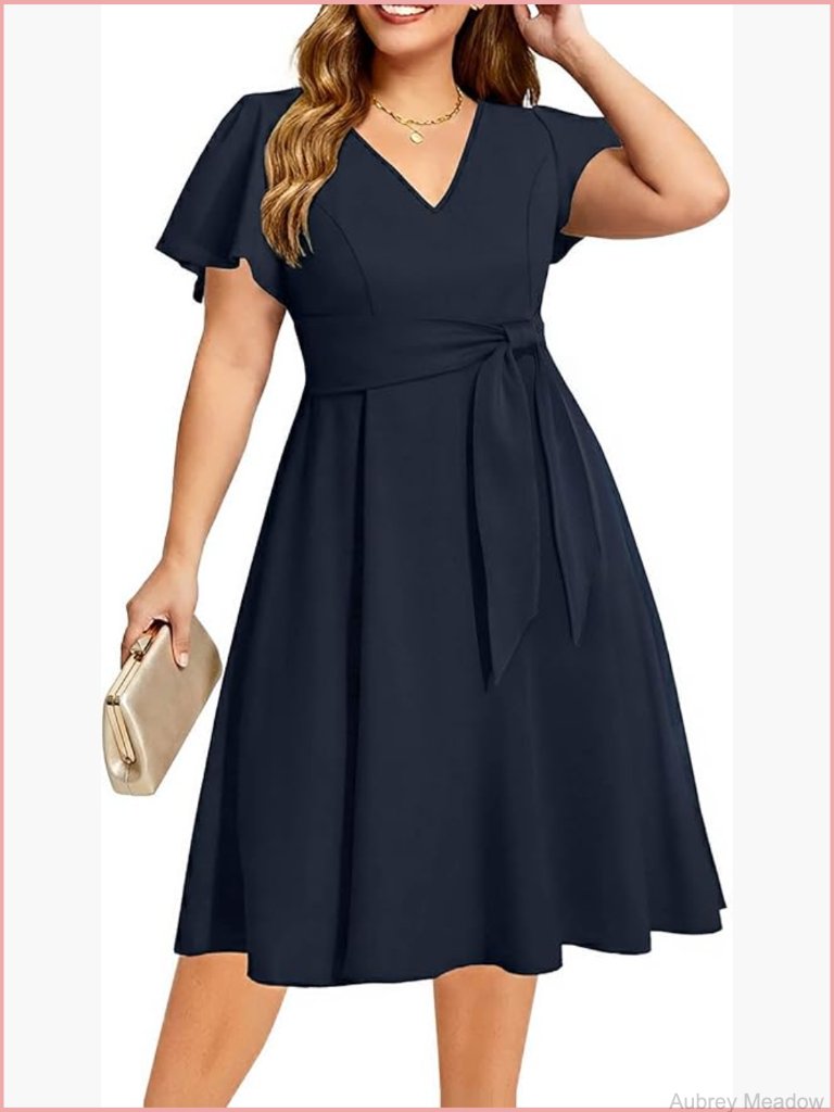 Plus Size Semi Formal A-Line Midi Dress - Wedding Guest Cocktail